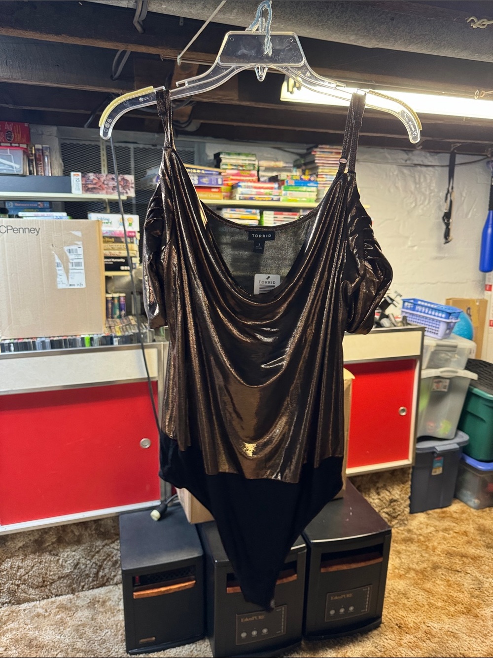 torrid Metallic Bronze Cold-Shoulder Draped Bodysuit